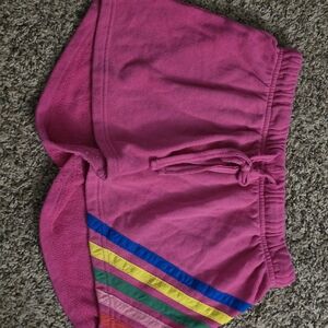 No Boundaries Pink Athletic Shorts with Rainbow Stripes